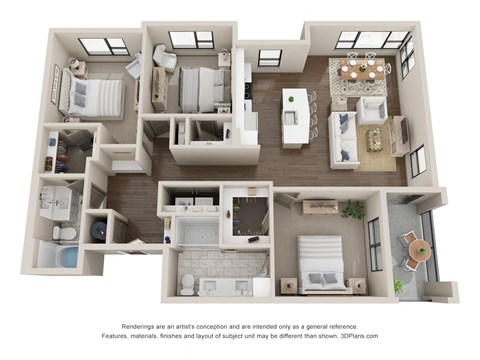 Floor plan for 3 beds, 2 baths, 1399 sqft